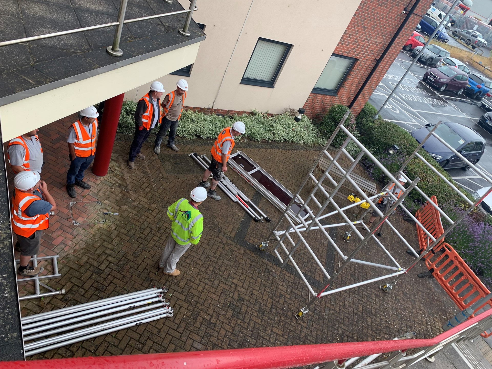 Image caption: Recent staff training at Melhuish & Saunders HQ with The Building Safety Group, covering Mobile Scaffold Tower courses – the 3T method (Through the Trap) and AGR method (Advanced Guard Rail)